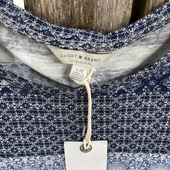 Lucky Brand Tee Large Blue Boho Lightweight Soft New Muscle Tee - Picture 2 of 5